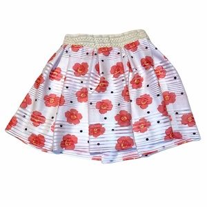 Emma & Elsa Girls Size 10-12 Pink Flower Floral White Striped Pleated Skirt